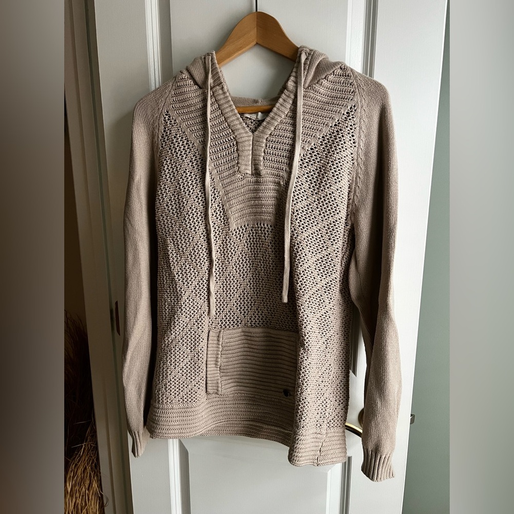 Pr’Ana Women's Tan V-Neck Hoodie Sugar Beach Sweater